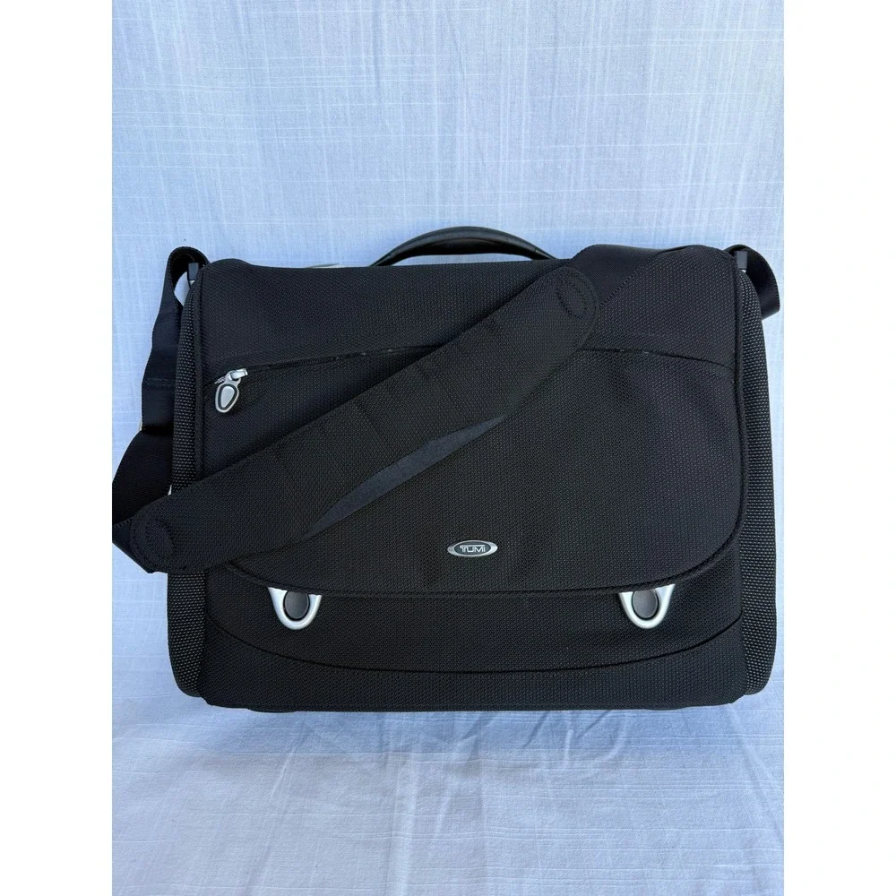 TUMI Messenger Bag T3 Series Flap Briefcase Black Ballistic Nylon 15